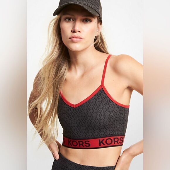 Michael Kors Logo Tape Stretch Nylon Racerback Sports Bra, Size Small - Picture 1 of 10